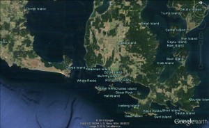 03 A straight approach into Cattle Pass, between Lopez and San Juan Islands, will help avoid the rocks and islets to the southeast (Image not to be used for navigation)