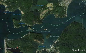 06 Deception Pass, between Whidbey and Fidalgo Islands, should only be attempted at or near slack (image not for use in navigation)