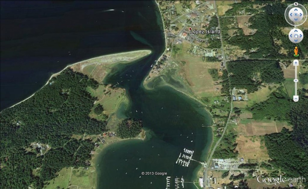 *Entrance to Fisherman Bay, Lopez Island (image not to be used for navigation)
